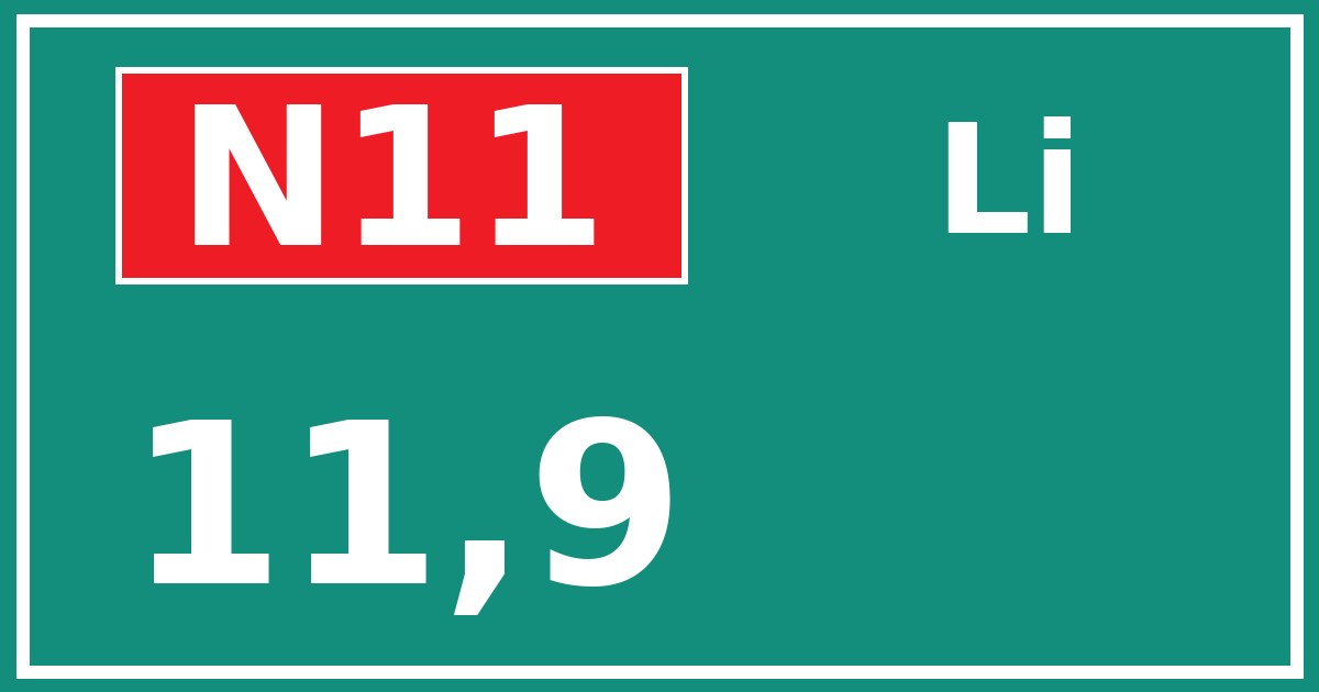 Hectometerbord N11 11,9 zijde Li