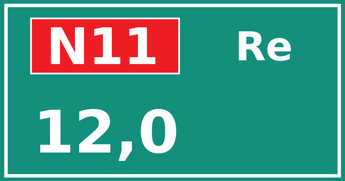 Hectometerbord N11 12,0 zijde Re
