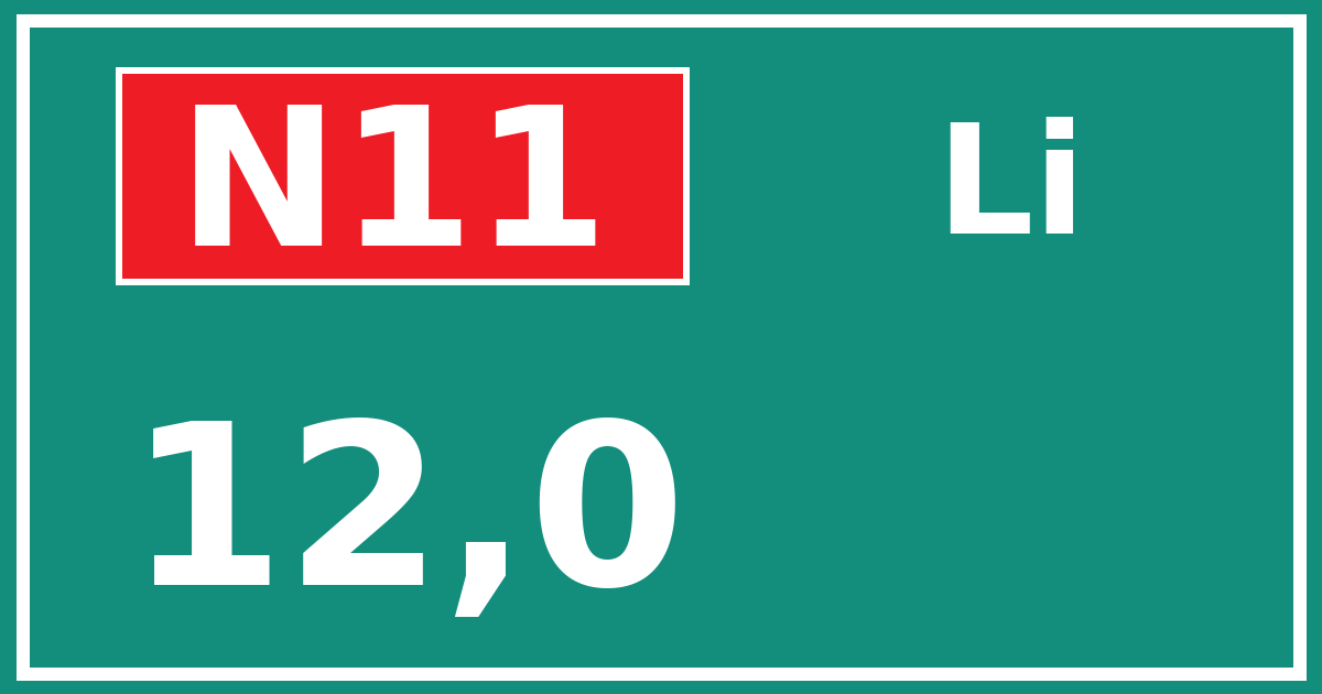 Hectometerbord N11 12,0 zijde Li