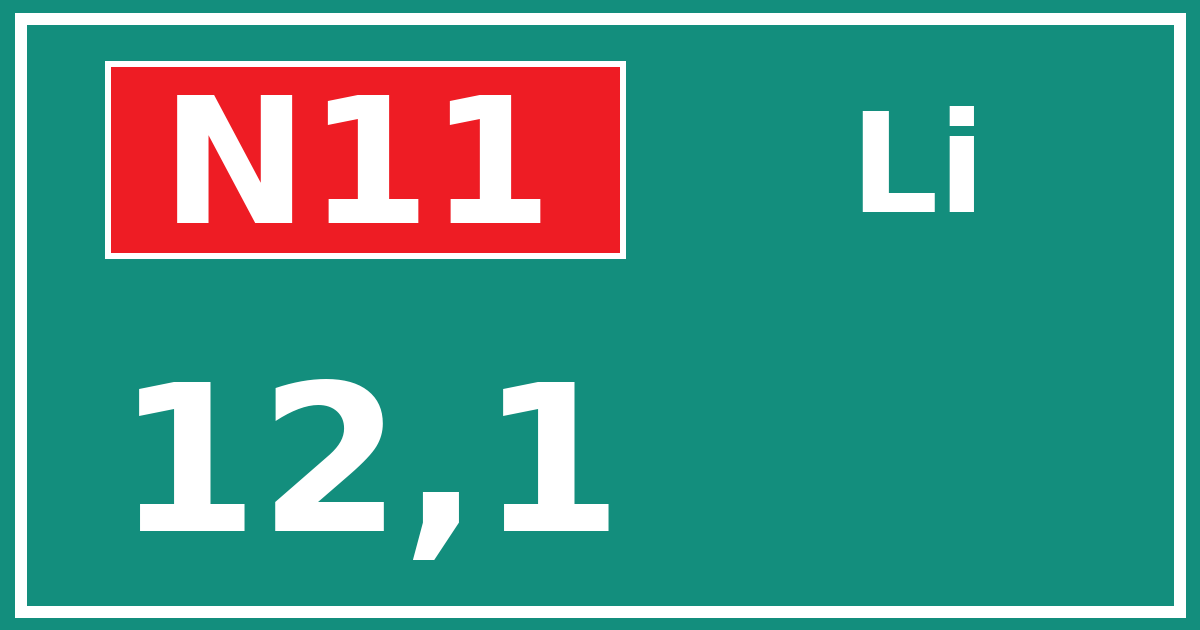 Hectometerbord N11 12,1 zijde Li