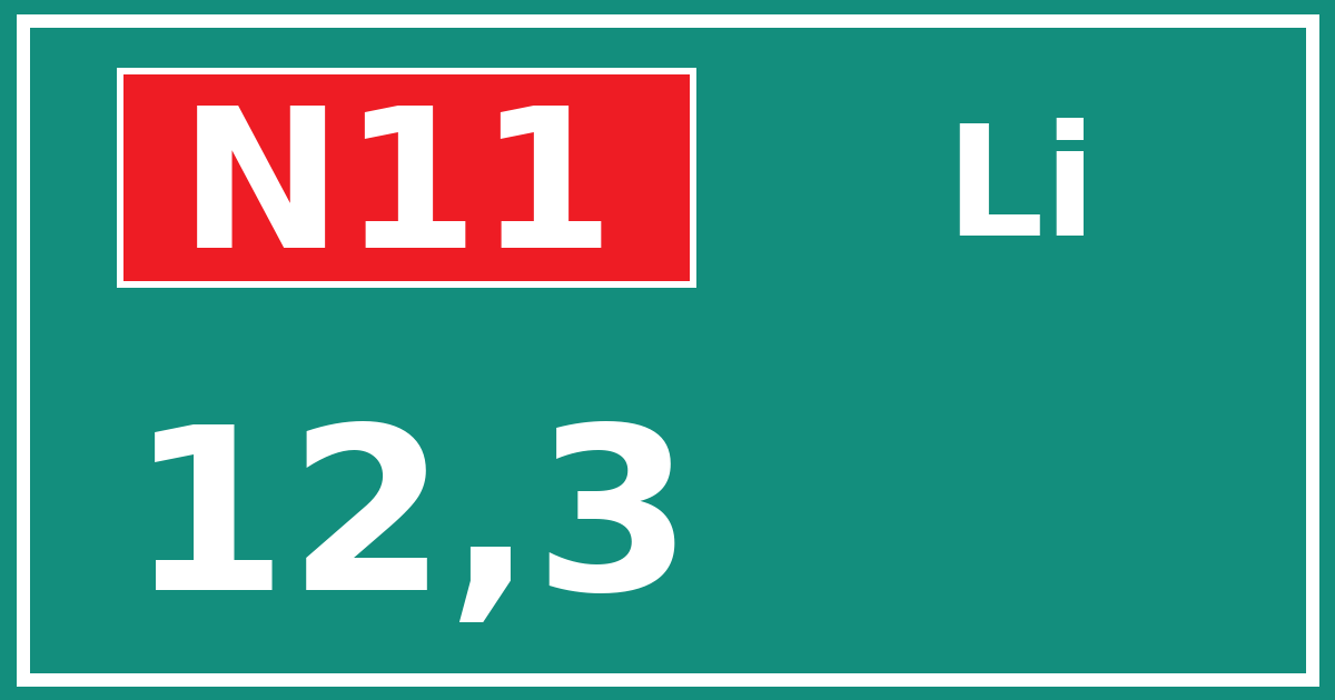 Hectometerbord N11 12,3 zijde Li