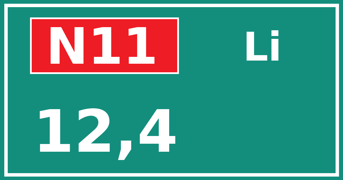 Hectometerbord N11 12,4 zijde Li