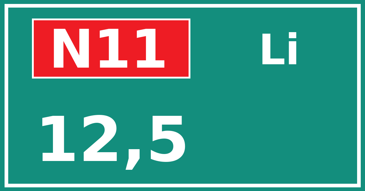 Hectometerbord N11 12,5 zijde Li