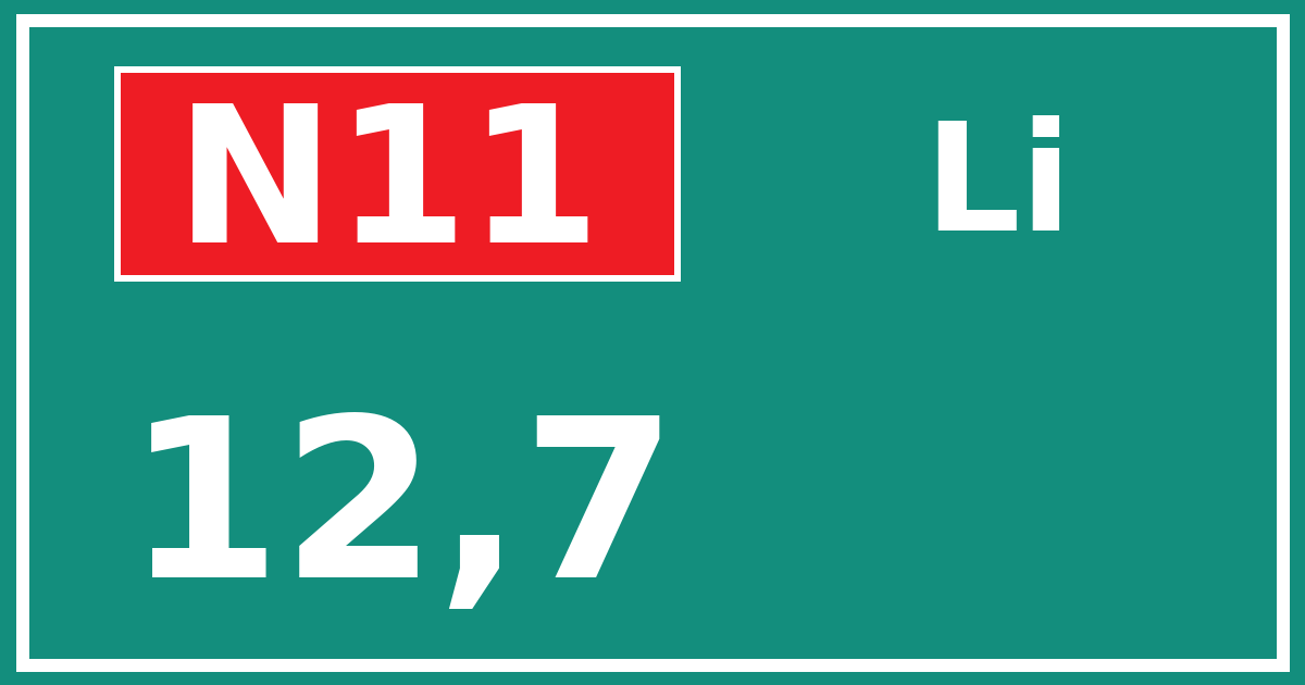 Hectometerbord N11 12,7 zijde Li