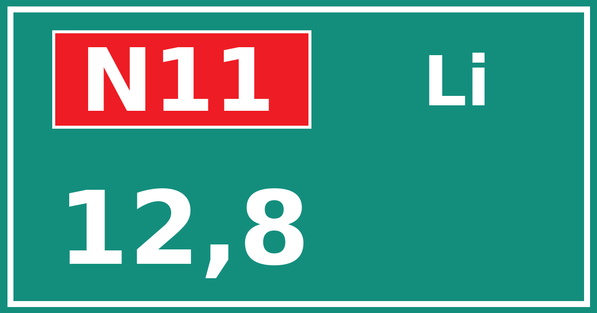 Hectometerbord N11 12,8 zijde Li