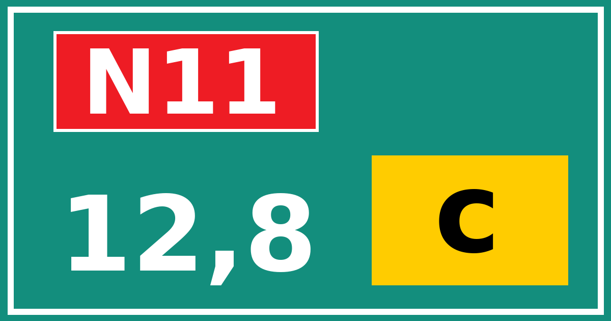 Hectometerbord N11 12,8 letter c