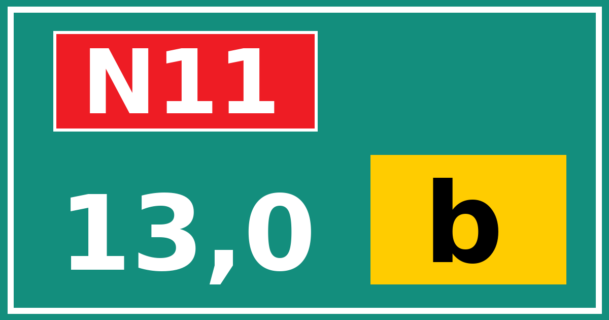 Hectometerbord N11 13,0 letter b