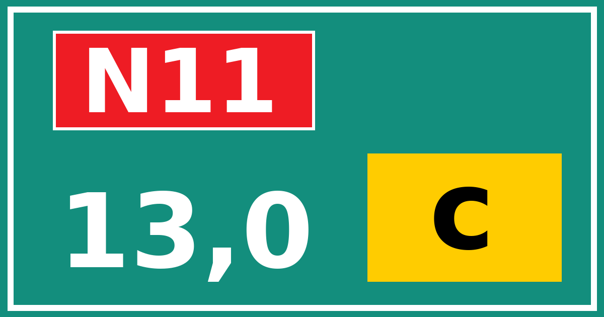 Hectometerbord N11 13,0 letter c