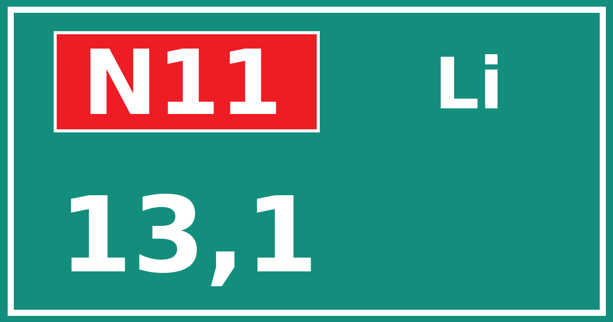 Hectometerbord N11 13,1 zijde Li