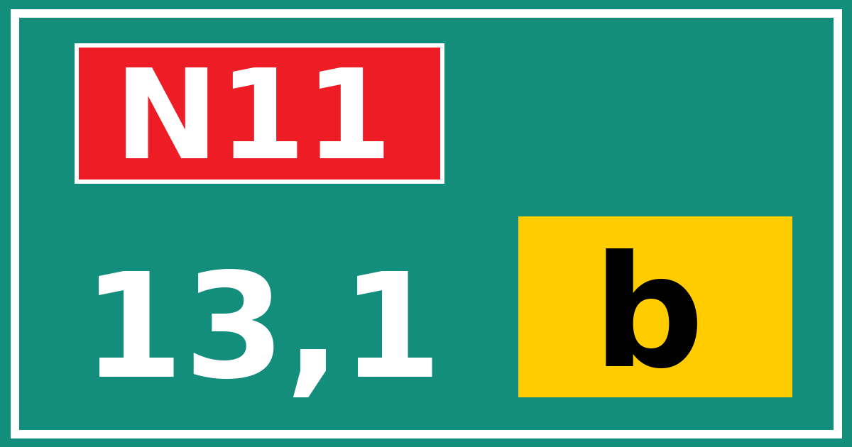 Hectometerbord N11 13,1 letter b