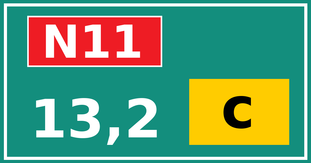 Hectometerbord N11 13,2 letter c