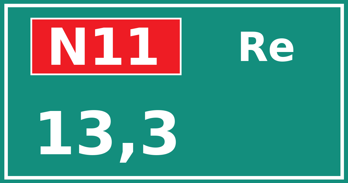 Hectometerbord N11 13,3 zijde Re