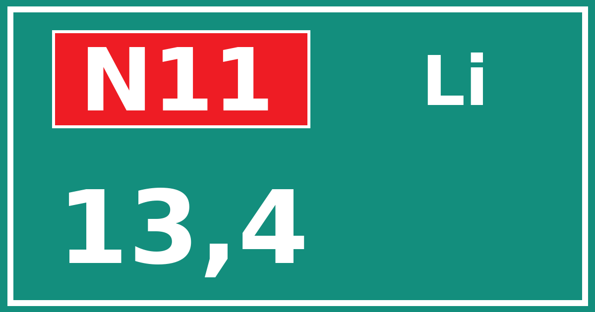 Hectometerbord N11 13,4 zijde Li