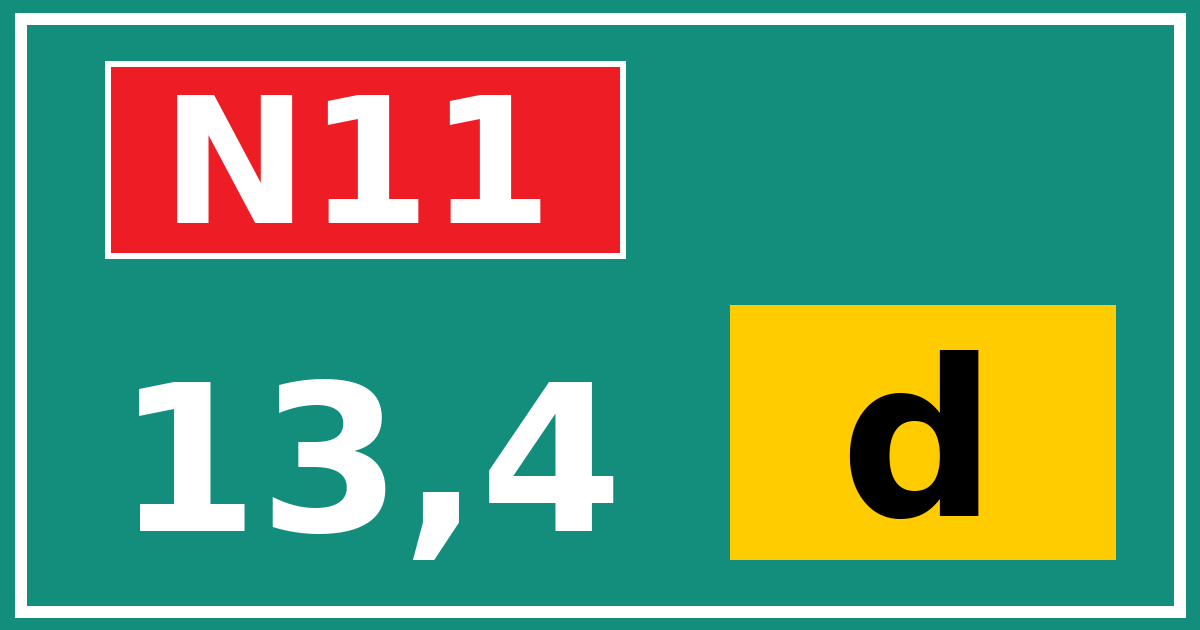 Hectometerbord N11 13,4 letter d