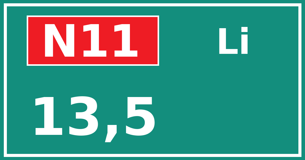 Hectometerbord N11 13,5 zijde Li
