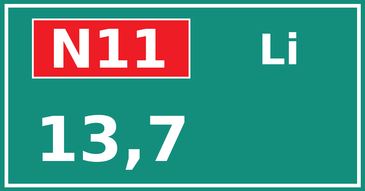 Hectometerbord N11 13,7 zijde Li