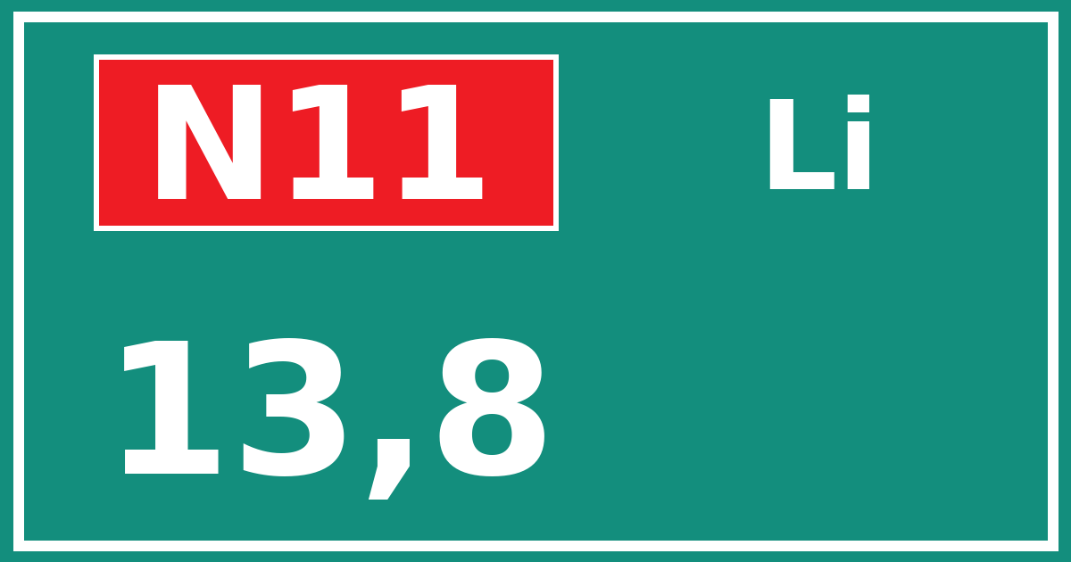 Hectometerbord N11 13,8 zijde Li