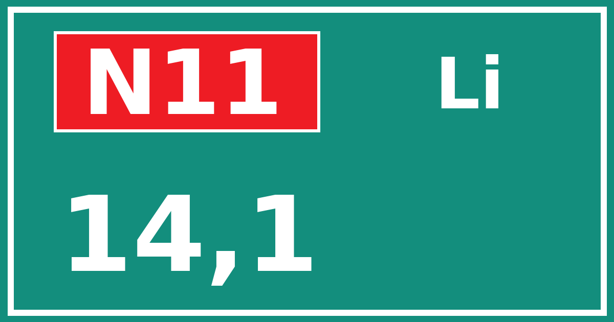 Hectometerbord N11 14,1 zijde Li