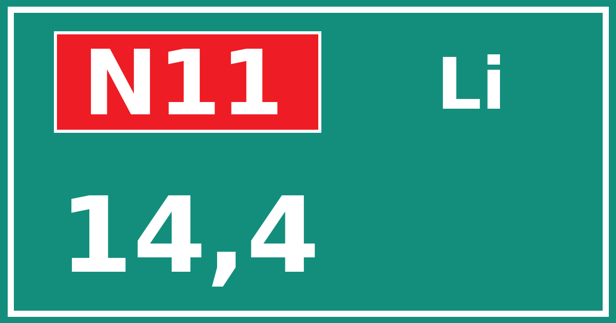 Hectometerbord N11 14,4 zijde Li
