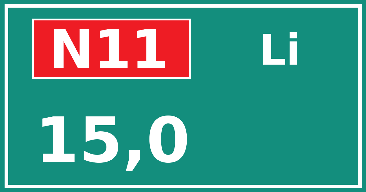 Hectometerbord N11 15,0 zijde Li