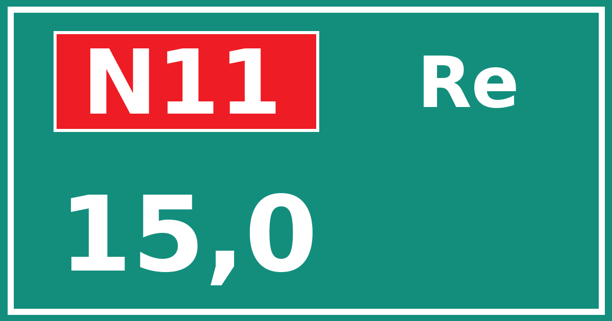 Hectometerbord N11 15,0 zijde Re
