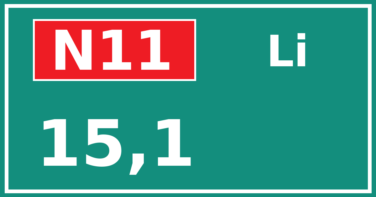 Hectometerbord N11 15,1 zijde Li