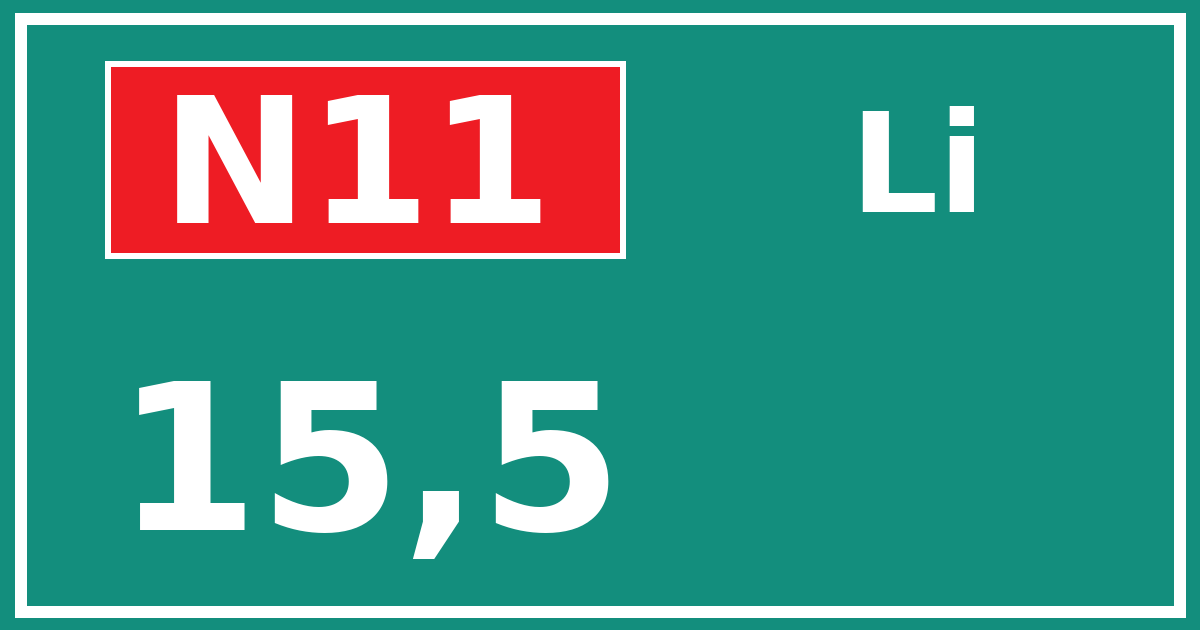 Hectometerbord N11 15,5 zijde Li