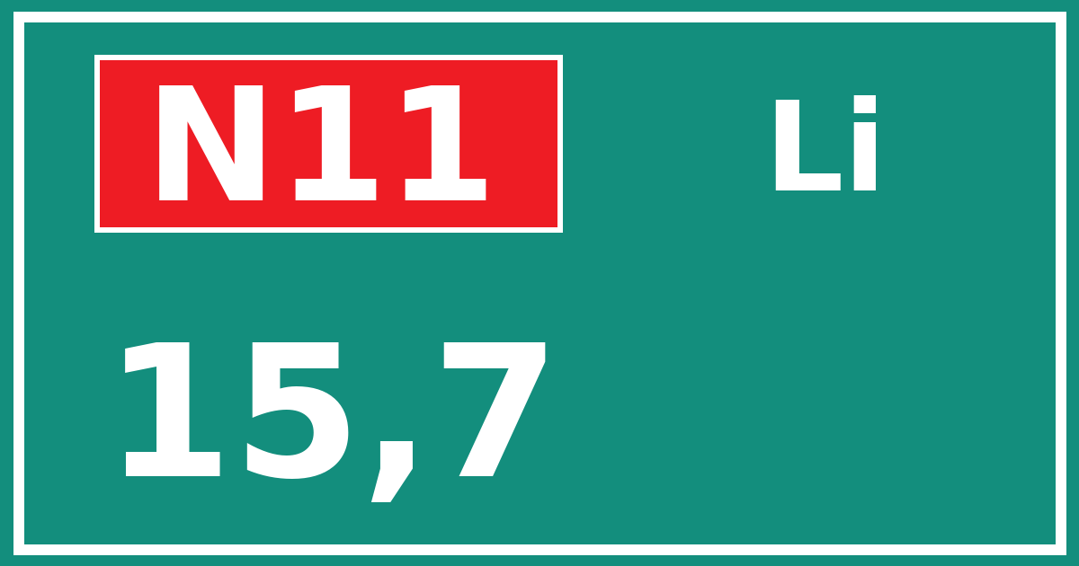 Hectometerbord N11 15,7 zijde Li