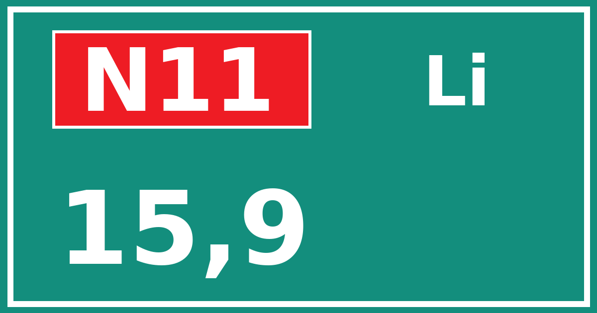 Hectometerbord N11 15,9 zijde Li