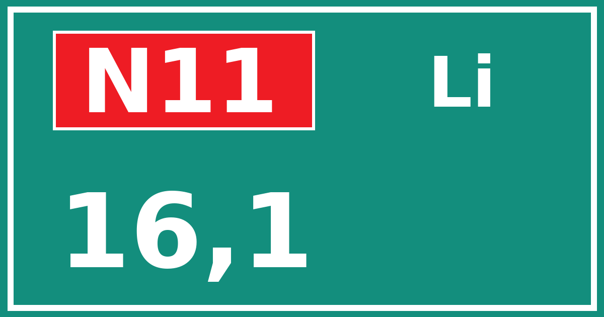 Hectometerbord N11 16,1 zijde Li