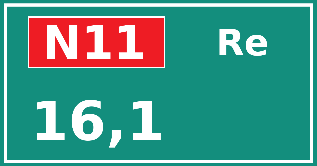 Hectometerbord N11 16,1 zijde Re