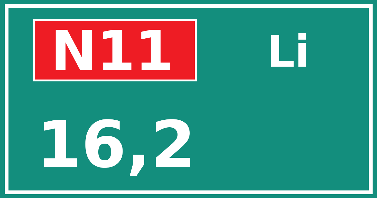 Hectometerbord N11 16,2 zijde Li
