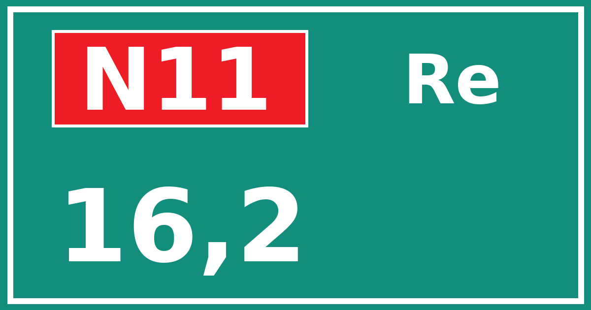 Hectometerbord N11 16,2 zijde Re