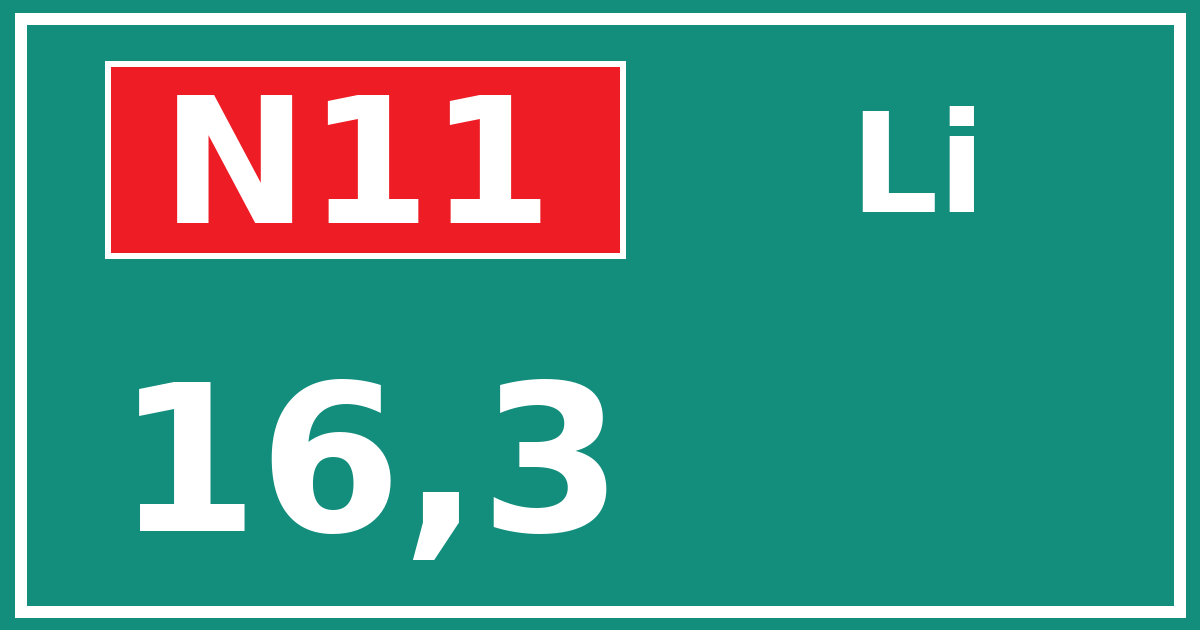 Hectometerbord N11 16,3 zijde Li