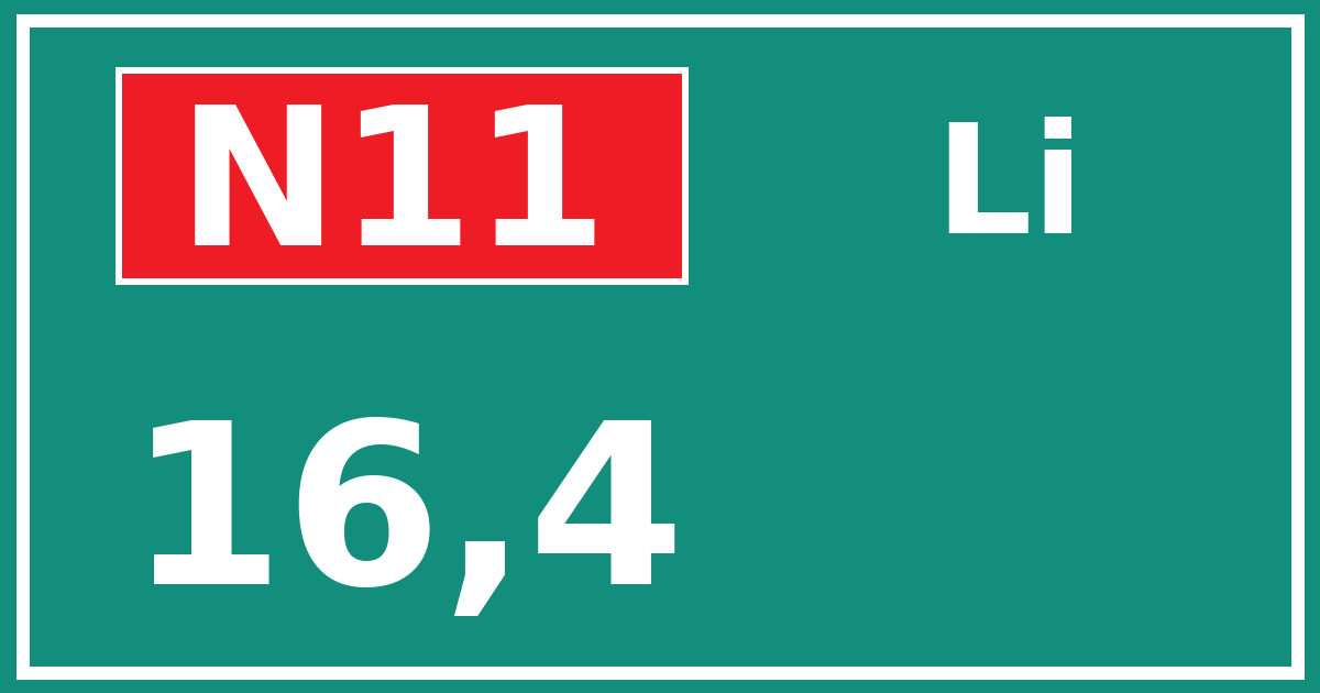 Hectometerbord N11 16,4 zijde Li