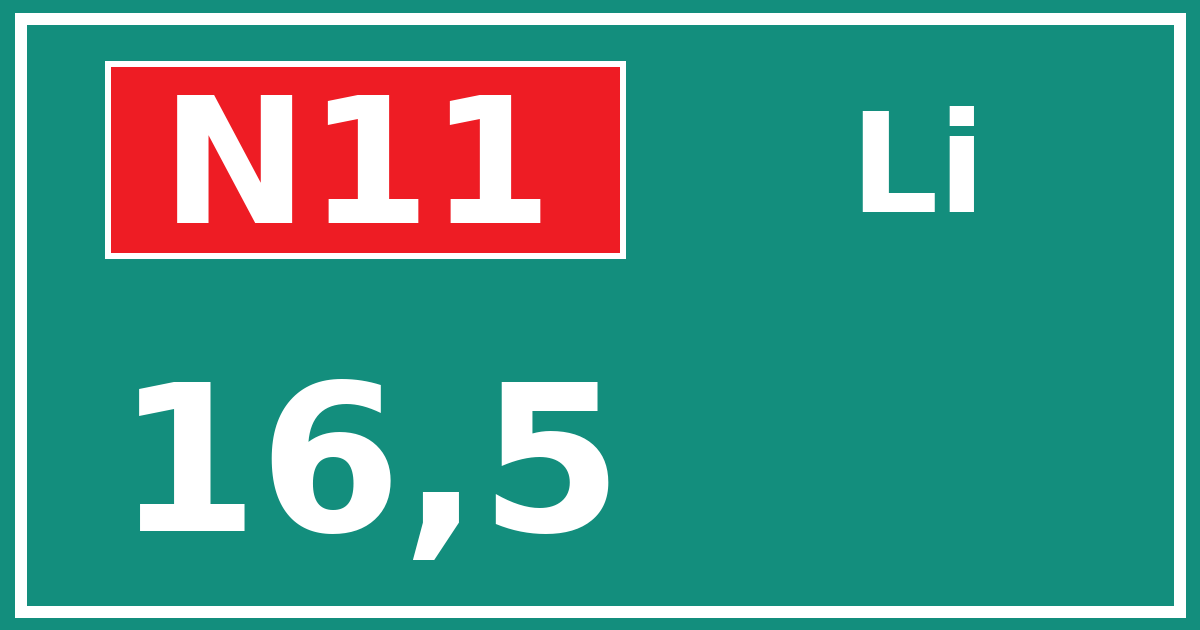 Hectometerbord N11 16,5 zijde Li