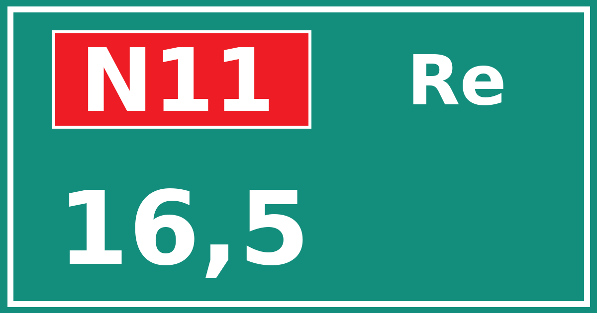 Hectometerbord N11 16,5 zijde Re