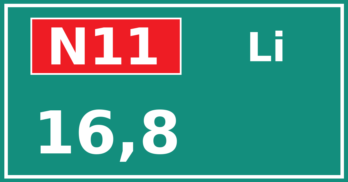 Hectometerbord N11 16,8 zijde Li