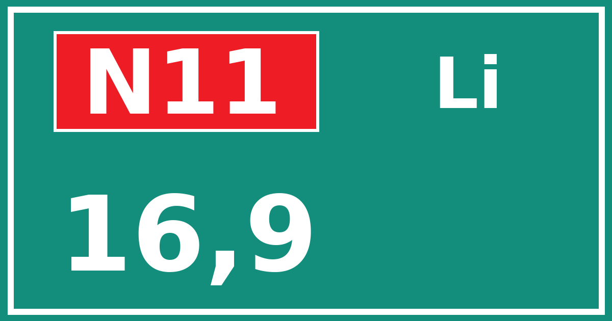 Hectometerbord N11 16,9 zijde Li