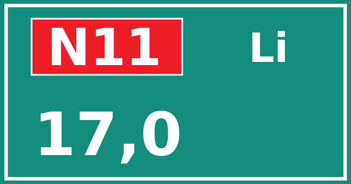 Hectometerbord N11 17,0 zijde Li