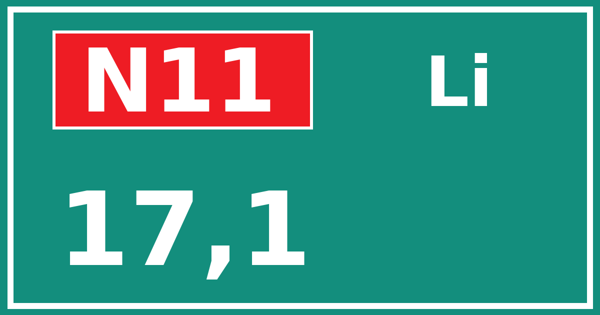 Hectometerbord N11 17,1 zijde Li