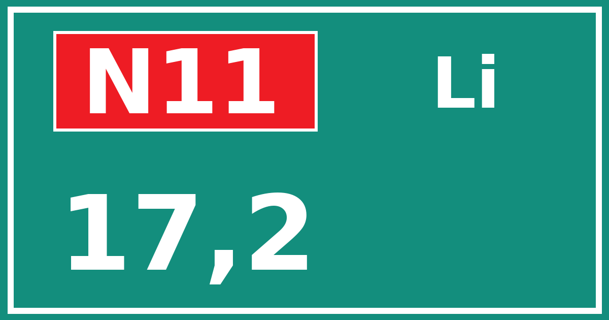 Hectometerbord N11 17,2 zijde Li