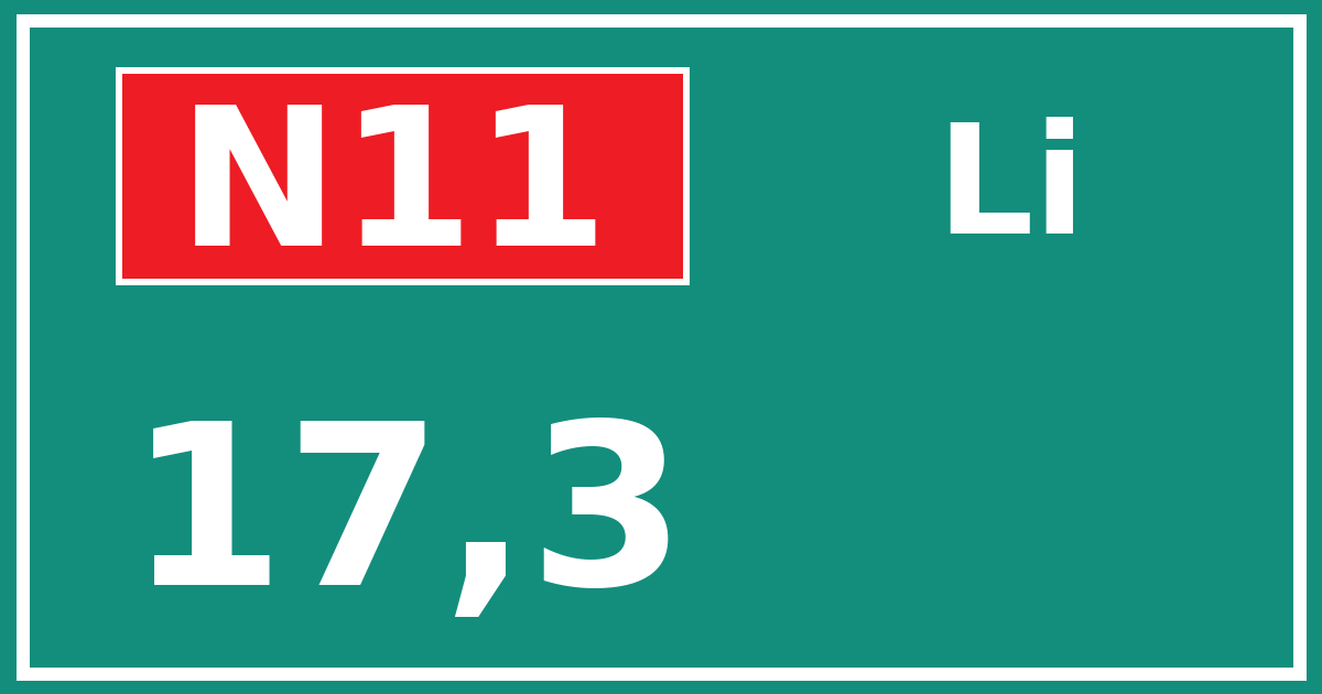 Hectometerbord N11 17,3 zijde Li