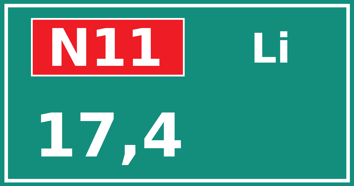 Hectometerbord N11 17,4 zijde Li