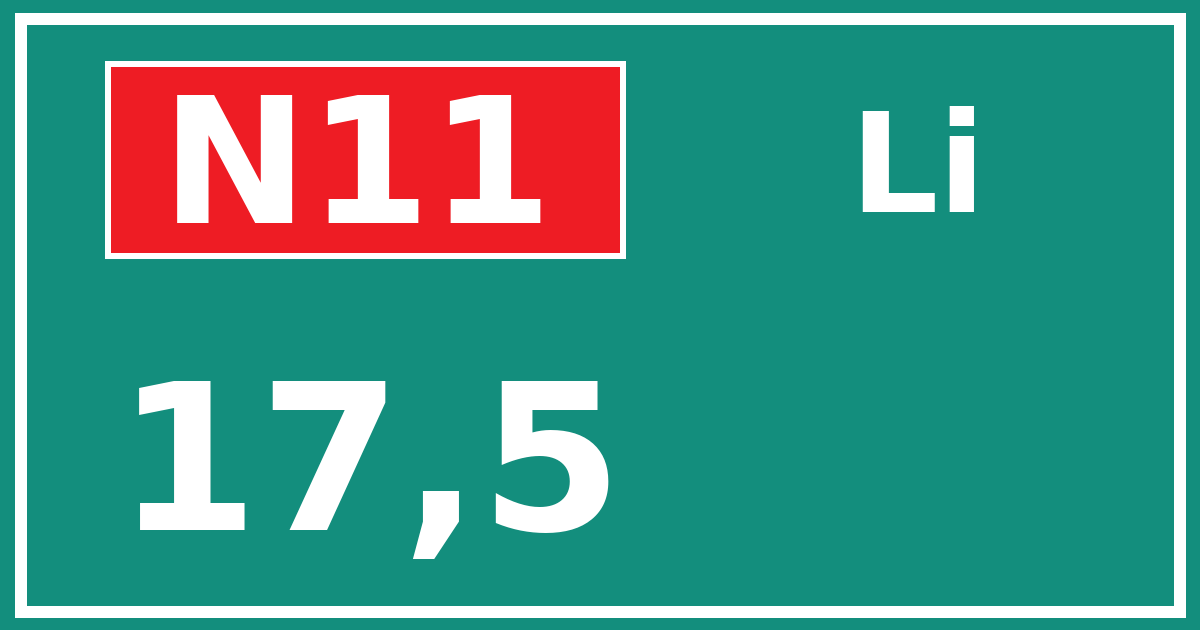 Hectometerbord N11 17,5 zijde Li