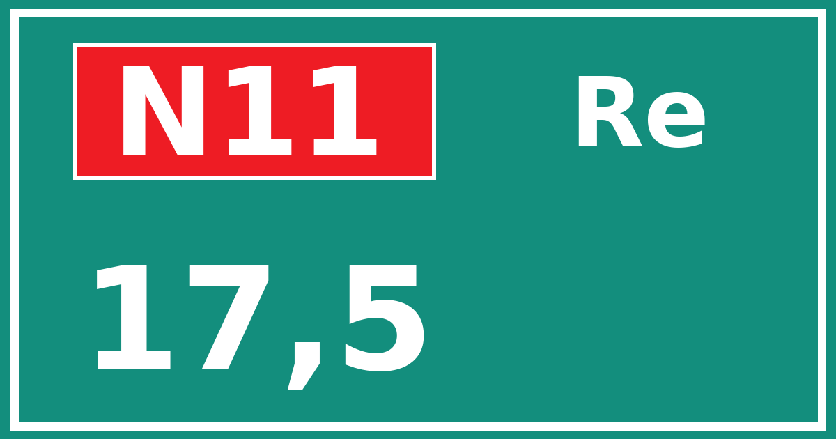 Hectometerbord N11 17,5 zijde Re