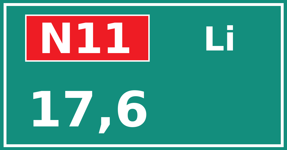 Hectometerbord N11 17,6 zijde Li