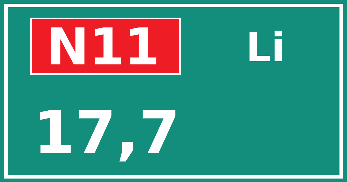 Hectometerbord N11 17,7 zijde Li