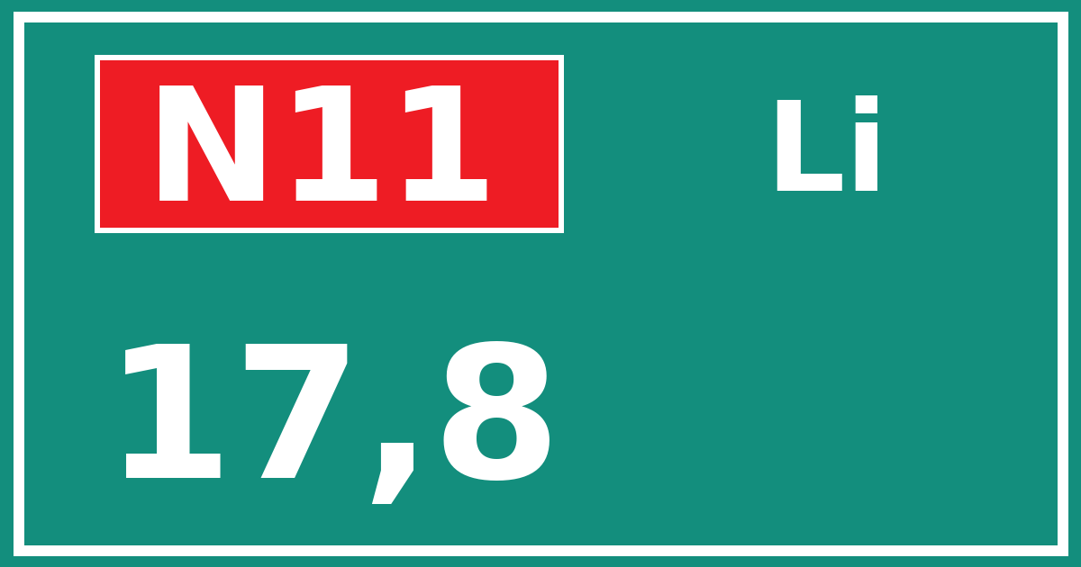 Hectometerbord N11 17,8 zijde Li