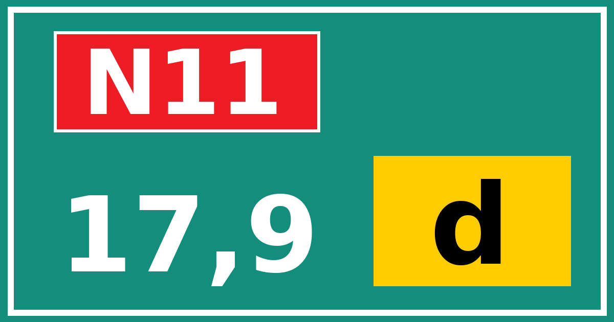 Hectometerbord N11 17,9 letter d
